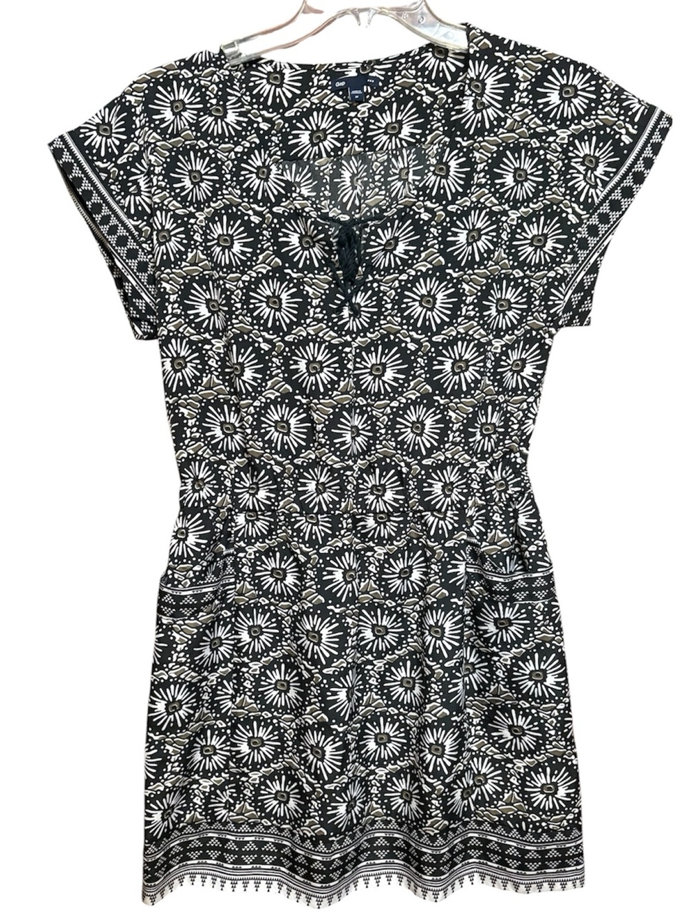 GAP Black White & Taupe Sunburst Print Deep Pockets Dress M